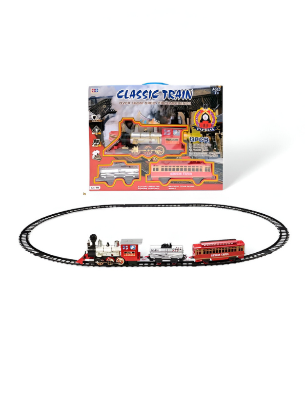Classic Electric Train Set for Kids – 13 PCS Battery Operated Steam Engine with Tracks, Lights & Sounds Railway Set for Kids LMI15769.