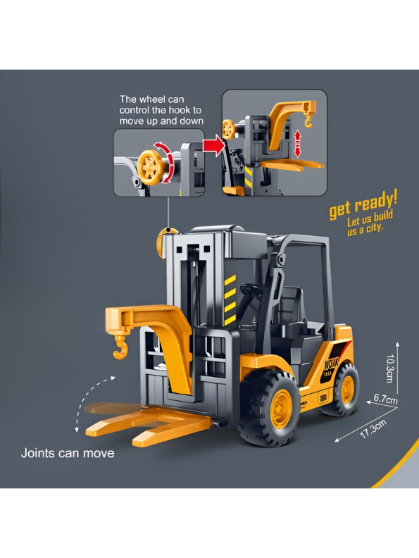 Interactive Construction Toy Forklift with Adjustable Crane Hook and Lifting Forks – Friction Powered Engineering Vehicle for Toddlers NX16736