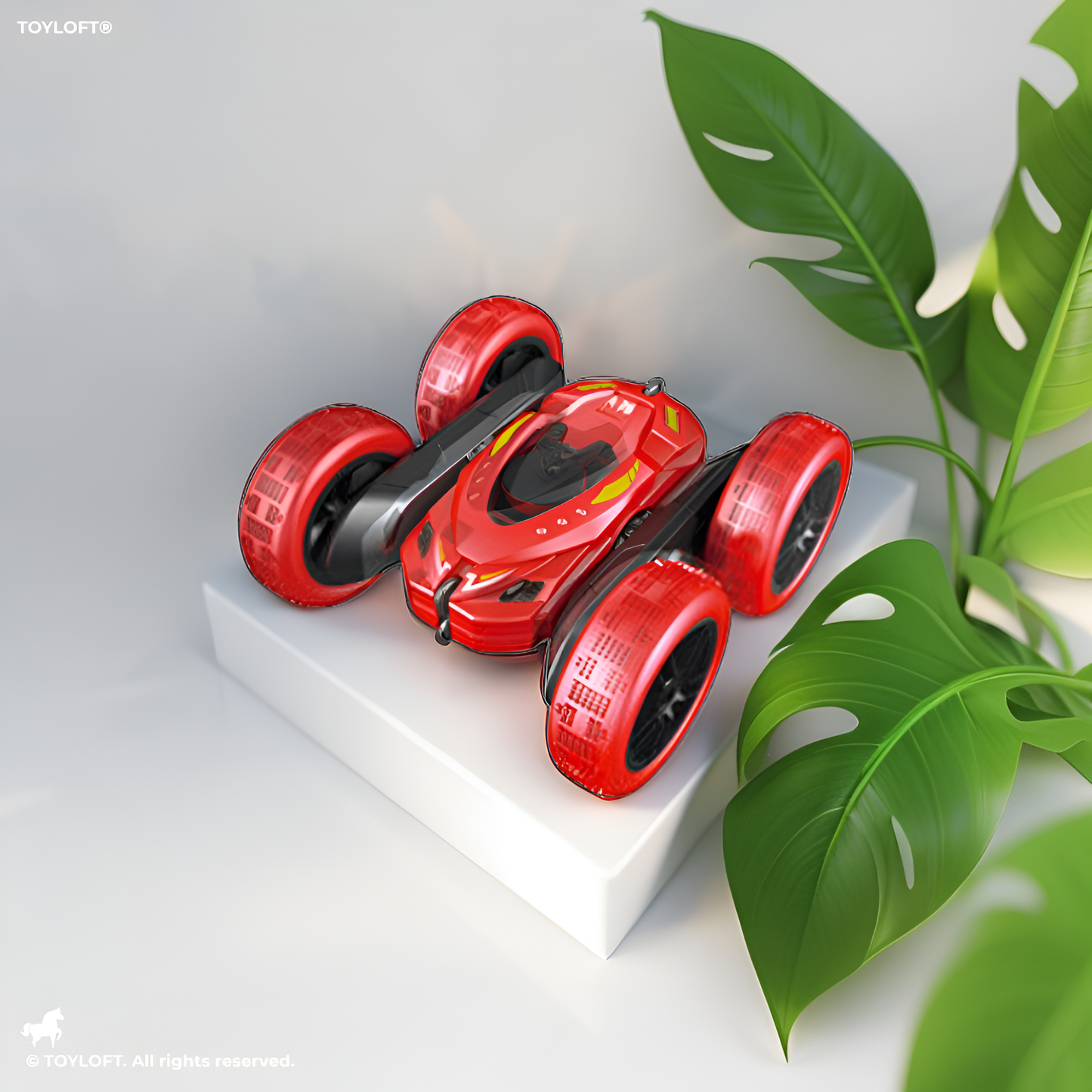 Red - Stunt Car - Remote Control Rechargeable Stunt Cids 360° Spins, Flips & Double-Sided Driving | LED Light-Up Wheels LMI15785.