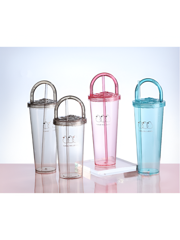 Cute Penguin Bubble Tea Tumbler with Handle and Straw | Reusable Black Plastic Boba Cup NOVGBT-8858