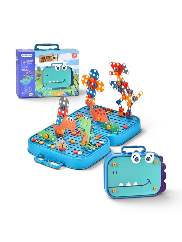 Creative Dinosaur Building Toy for Kids: STEM Construction Kit with Electric Drill & Storage Case – Educational DIY Learning Playset TV7368