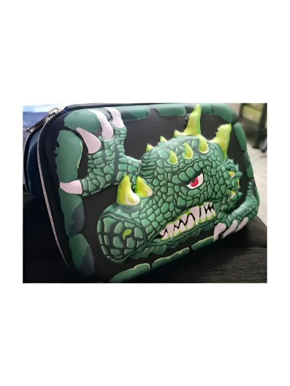 Green - Crocster – Crocodile Face Pencil Pouch for Kids | Single Chain Case | Fun Animal Design for Colour Pens & Stationery NOV8556.