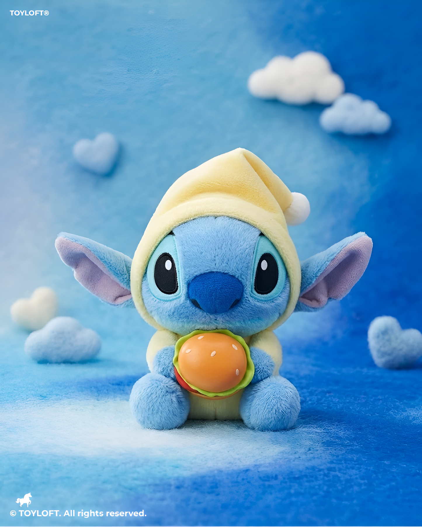 Cute 10-InchStitch Plush Toy with Burger & Yellow Nightcap ST15981.