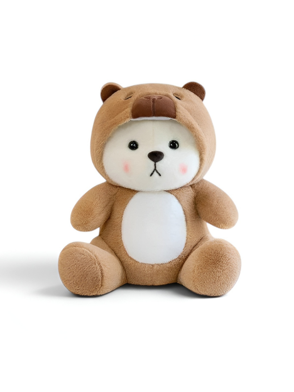 Cute 10-Inch White Bear Plush Toy Wearing Brown Bear Hoodie ST14862.