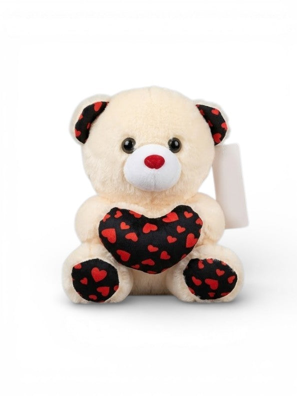 Cute 21cm Plush Stuffed Teddy with Red & Black Heart White ST16170.