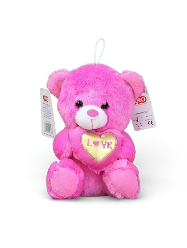 Cute 21 cm Teddy Bear with Gold “LOVE” Heart – Soft Plush Romantic Toy ST16167.