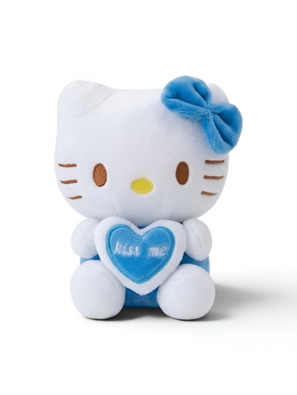 Cute 7" Hello Kitty "Kiss Me" Plush Toy – Soft Blue Heart Stuffed Animal ST11939