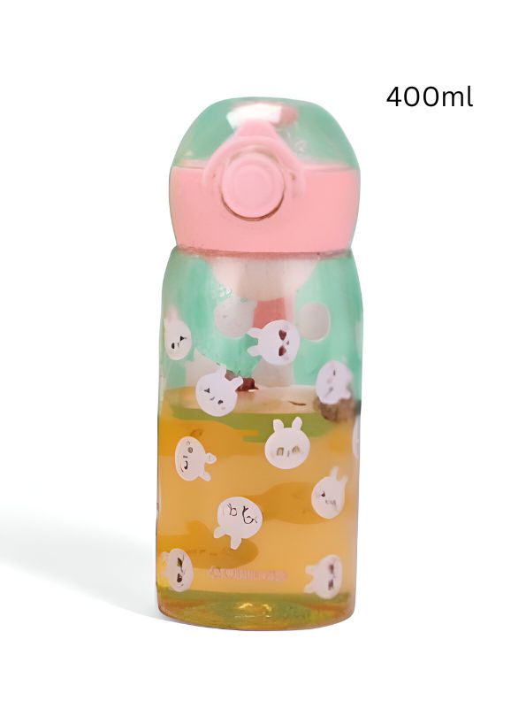 Pink - Cute Animal Printed Water Bottle for School Kids – 400ml Leakproof & Durable | Perfect for Boys & Girls NOV1720.