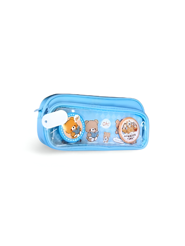 Blue Cute Bear Pencil Pouch Blue Kawaii Stationery Case