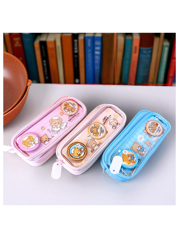 Blue - Cute Bear Pencil Pouch | Blue Kawaii Stationery Case NOVGBT-50045.