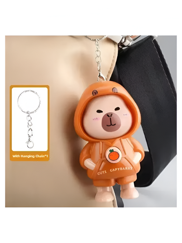 Cute Capybara Keychain - Face-Changing Figure with Hooded Design for Bags, Backpacks & Keys NOVHBC-188132.