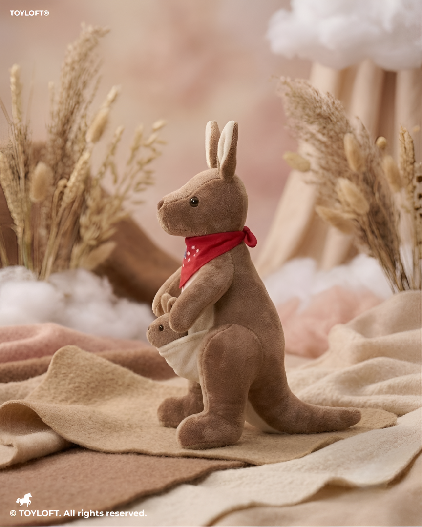 Cute Kangaroo Plush with Baby Joey in Pouch – Brown 8-Inch Stuffed Animal Soft Toy ST11554