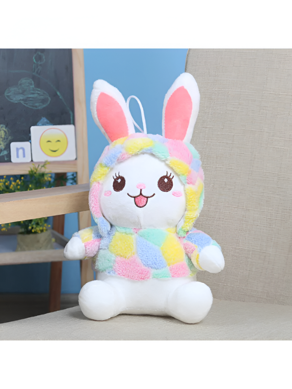 Cute Kawaii Bunny Plush Toy - Soft 8-inch Stuffed Animal Rabbit in Honeycomb Hoodie LMI11092.