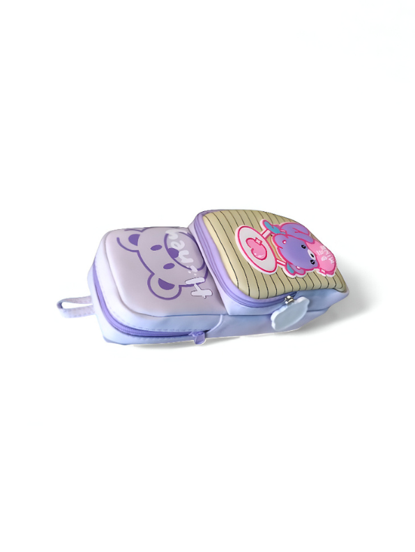 Cute Lavender Bear Pencil Pouch with Zipper | "Be Mine" Cartoon Stationery Case | Kawaii Pen Bag for Girls & Kids NOVGBT-50042.
