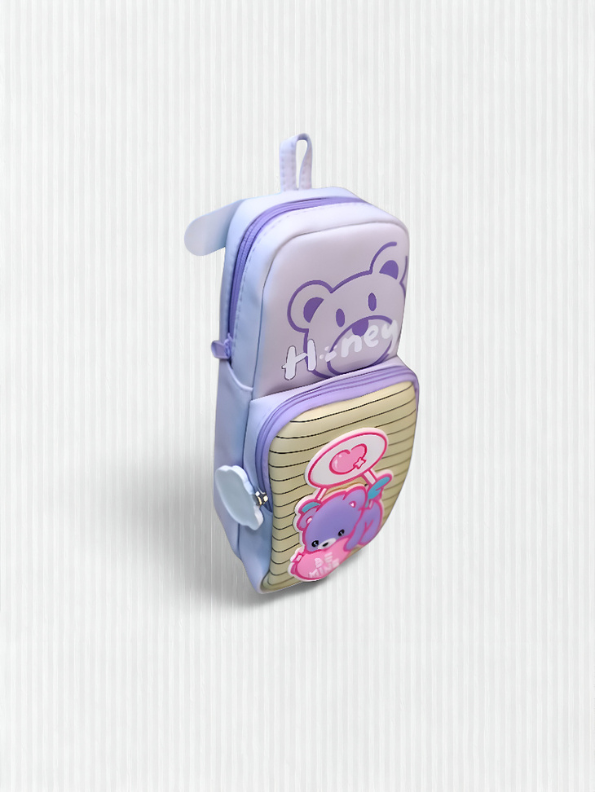 Cute Lavender Bear Pencil Pouch with Zipper | "Be Mine" Cartoon Stationery Case | Kawaii Pen Bag for Girls & Kids NOVGBT-50042.