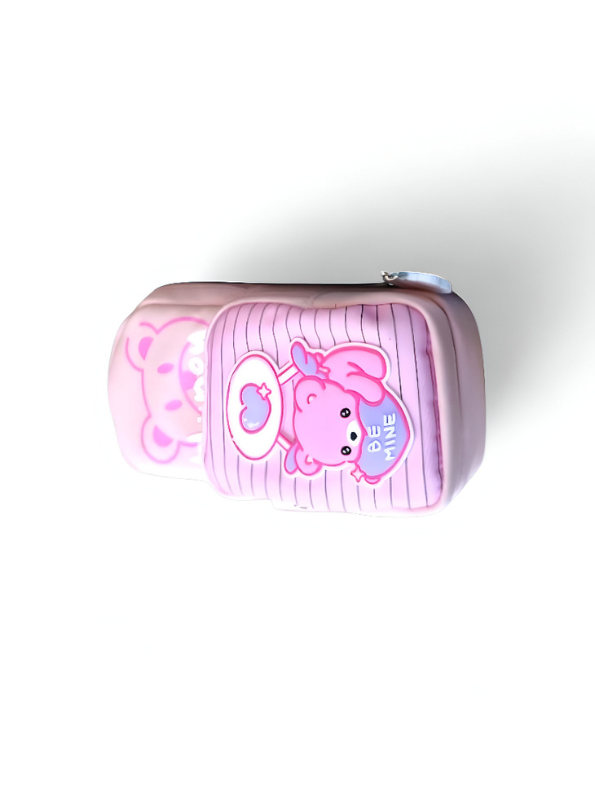 Cute Pink Bear Pencil Pouch with Zipper | "Be Mine" Cartoon Stationery Case | Kawaii Pen Bag for Girls & Kids NOVGBT-50042.