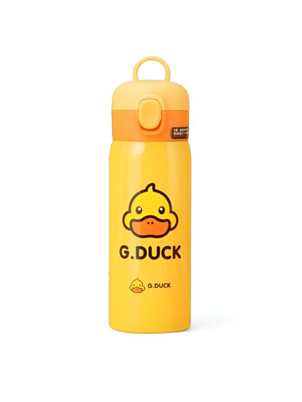 CuteQuack – Cute Duck Print Temperature Water Bottle for Kids | 450ml Stainless Steel Push Button Flask NOV8340.