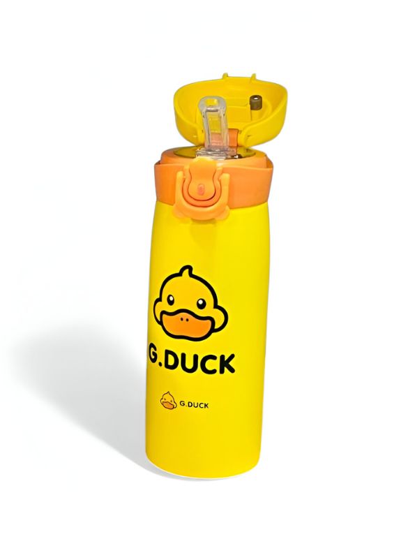 CuteQuack – Cute Duck Print Temperature Water Bottle for Kids | 450ml Stainless Steel Push Button Flask NOV8340.