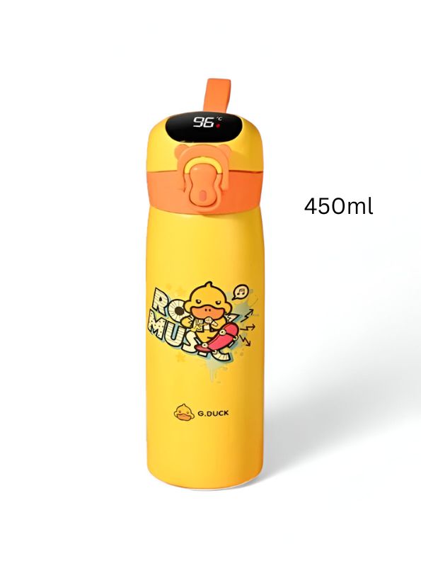 Skateboard - CuteQuack – Cute Duck Print Temperature Water Bottle for Kids | 450ml Stainless Steel Push Button Flask NOV8340.