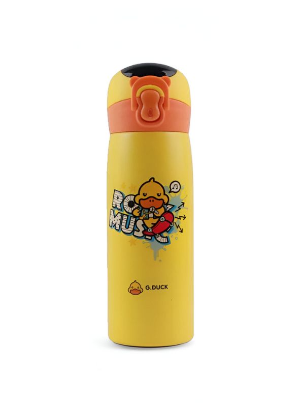 Skateboard - CuteQuack – Cute Duck Print Temperature Water Bottle for Kids | 450ml Stainless Steel Push Button Flask NOV8340.