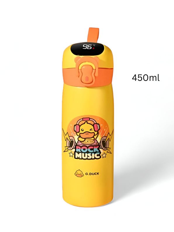Rock Music - CuteQuack – Cute Duck Print Temperature Water Bottle for Kids | 450ml Stainless Steel Push Button Flask NOV8340.