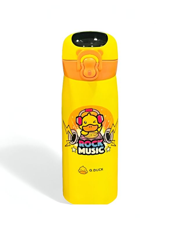 Rock Music - CuteQuack – Cute Duck Print Temperature Water Bottle for Kids | 450ml Stainless Steel Push Button Flask NOV8340.