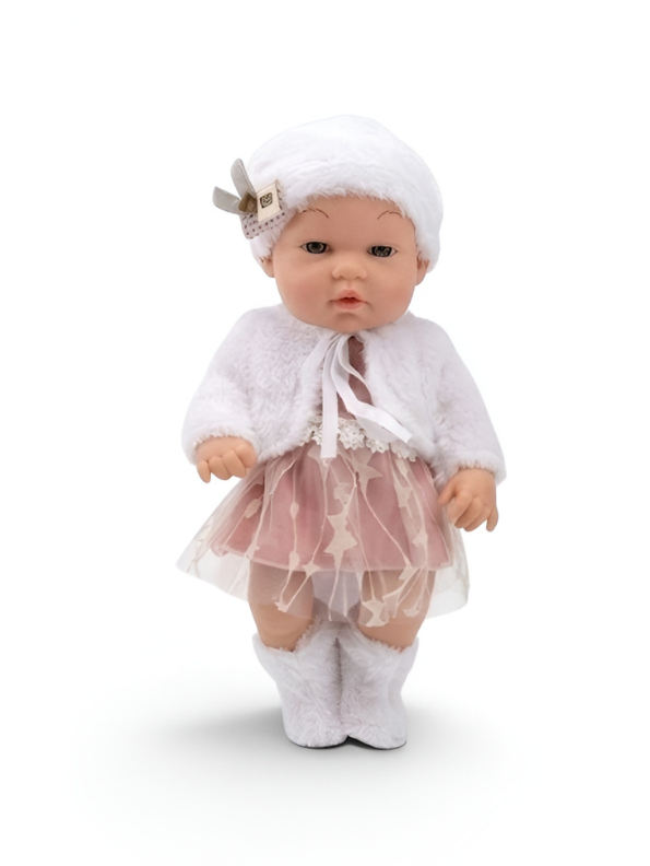 Cute Realistic Newborn Baby Doll with White Fur Jacket & Pink Star Skirt LMI13287.