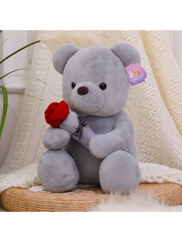 FluffyHeart Teddy Bear with Rose – Soft Toy for Kids, Boys, Girls & Romantic Gifts 10 inch -MS14010.