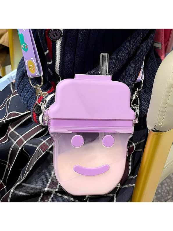 Cute Smiley Water Bottle with Straw – 300ML Plastic Bottle for Kids, School & Office Use NOV545.
