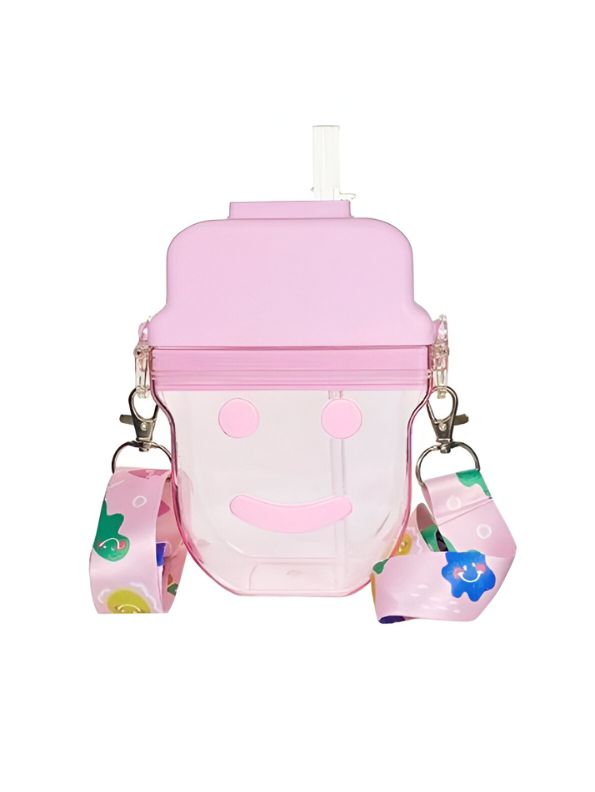 Cute Smiley Water Bottle with Straw – 300ML Plastic Bottle for Kids, School & Office Use NOV545.