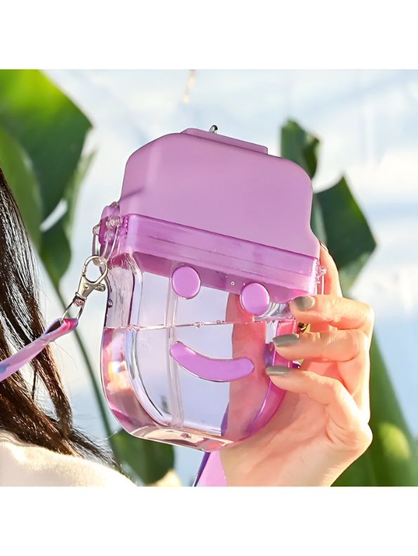Cute Smiley Water Bottle with Straw – 300ML Plastic Bottle for Kids, School & Office Use NOV545.