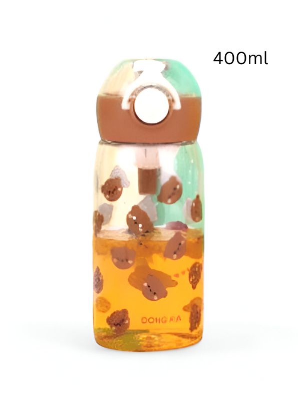 Brown - Cute Animal Printed Water Bottle for School Kids – 400ml Leakproof & Durable | Perfect for Boys & Girls NOV1720.