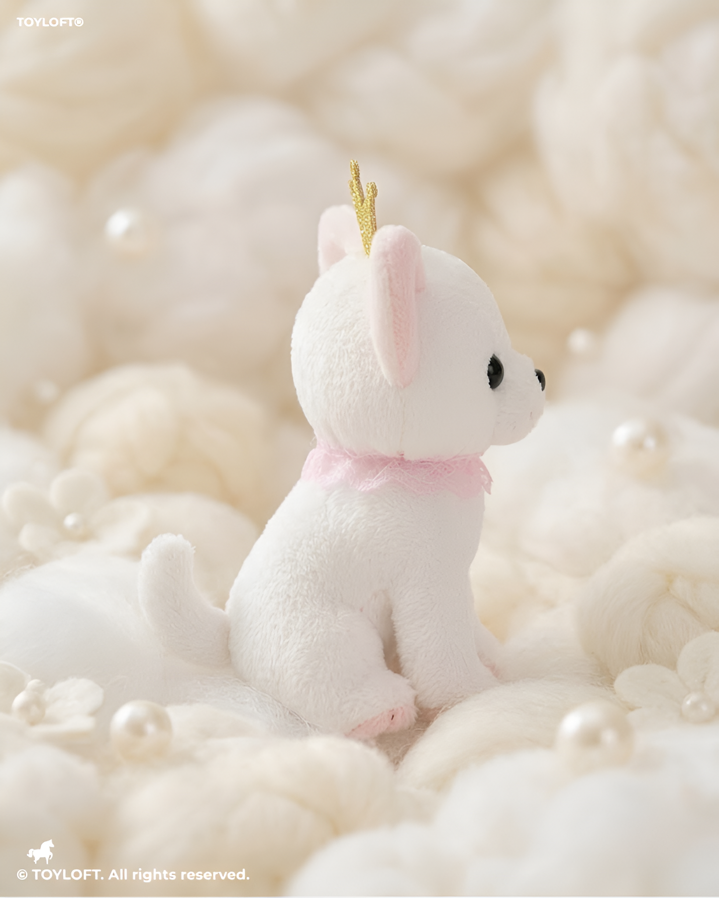 Cute White Puppy Soft Toy with Gold Crown & Pink Rruff – 8-Inch Stuffed Animal Plushie for Kids and Girls ST11091