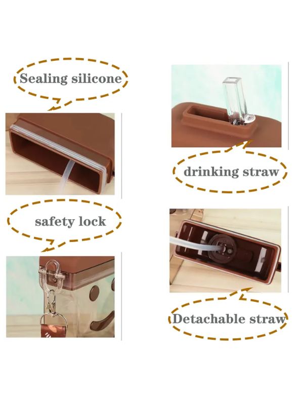 Brown - Cute Smiley Water Bottle with Straw – 300ML Plastic Bottle for Kids, School & Office Use NOV545.