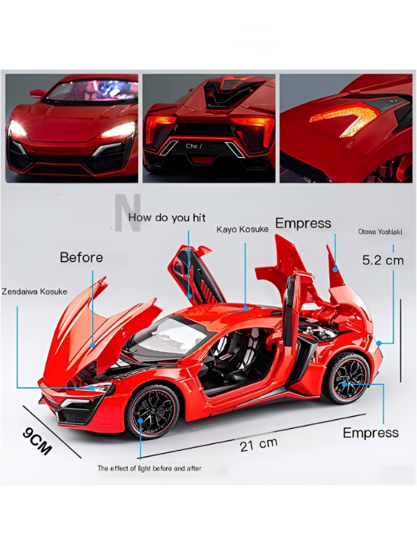 Lykan Hypersport Diecast Model Car 1:24 Scale - Matte Black Supercar Toy, Pull Back Action, Opening Doors, Kids & Collectors Gift LMI14219 - Free Car Inside.