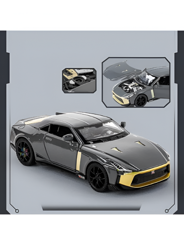 Nissan GT-R50 by Italdesign Diecast Model Car - 1/24 Scale Grey Special Edition - Collectible Toy Car with Pull-Back Action, Lights, and Sound - Perfect Gift for Car Enthusiasts LMI15124