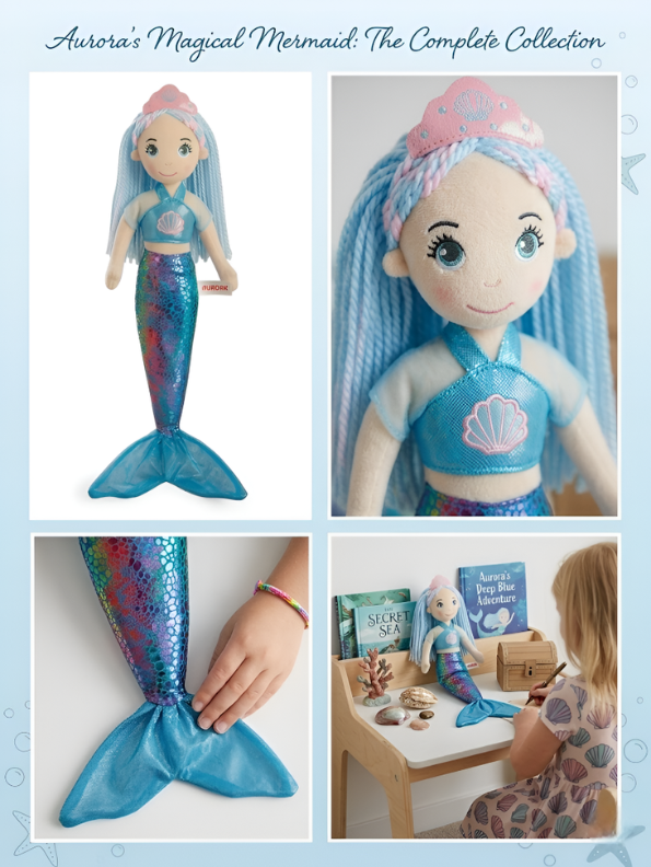 Aurora World Sea Sparkles Amberly Mermaid Plush Doll – 45cm Large Blue & Purple Shimmering Soft Stuffed Toy for Kids & Collectors ST15297