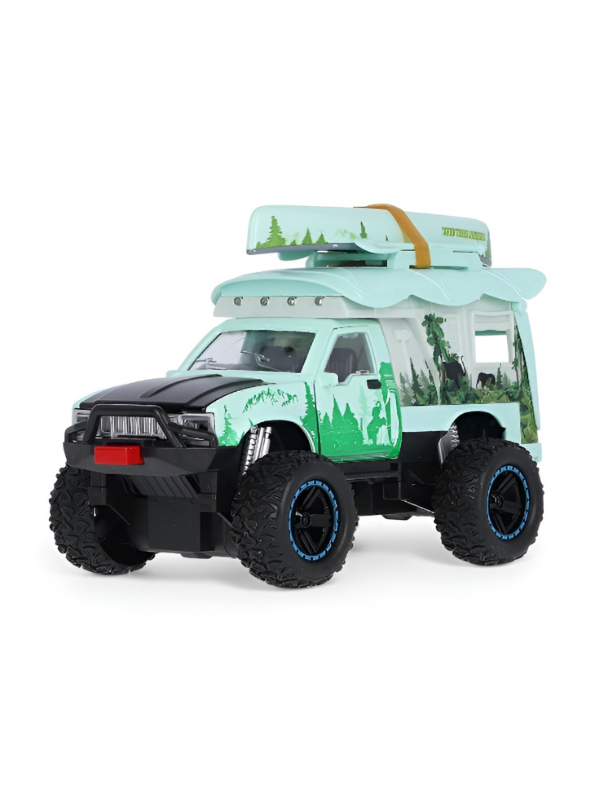 4x4 Off-Road Adventure Camper Metal Toy Truck with Roof-Top Canoe – Safari SUV Toy Vehicle with Wilderness Graphics for Kids & Collectors - Free Car Inside - LMI16426