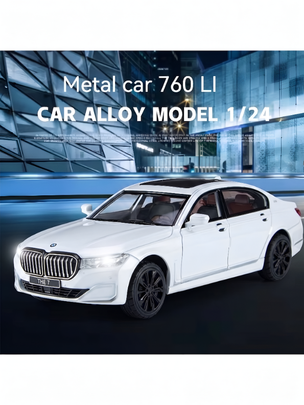 BMW 760 Li Alloy Metal Model Car – White Scale 1:24 Premium Highly Detailed Simulation Replica with Steering Linkage and Functional Parts LMI16796