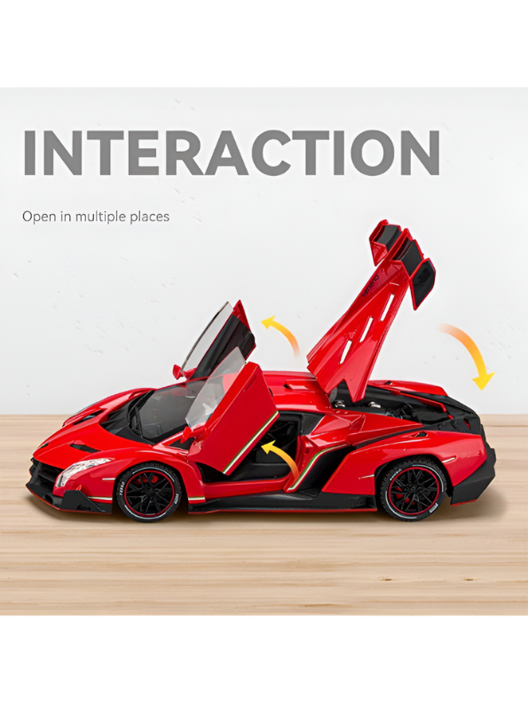 Red Lamborghini Veneno 1:24 Scale Remote Control Car – Diecast Alloy Body RC Supercar with Pistol Grip Transmitter | Special Edition Racing Toy for Kids & Collectors LMI16577