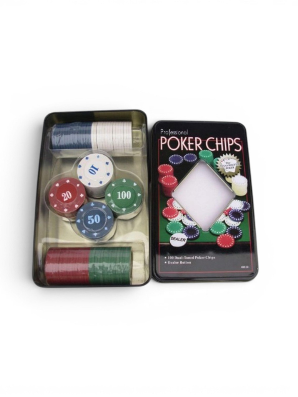 Poker Chips Set with Dealer Button and Tin Case - Premium Dual-Toned Gaming Tokens for Texas Hold'em, Blackjack, and Casino Night Party Games TV5419