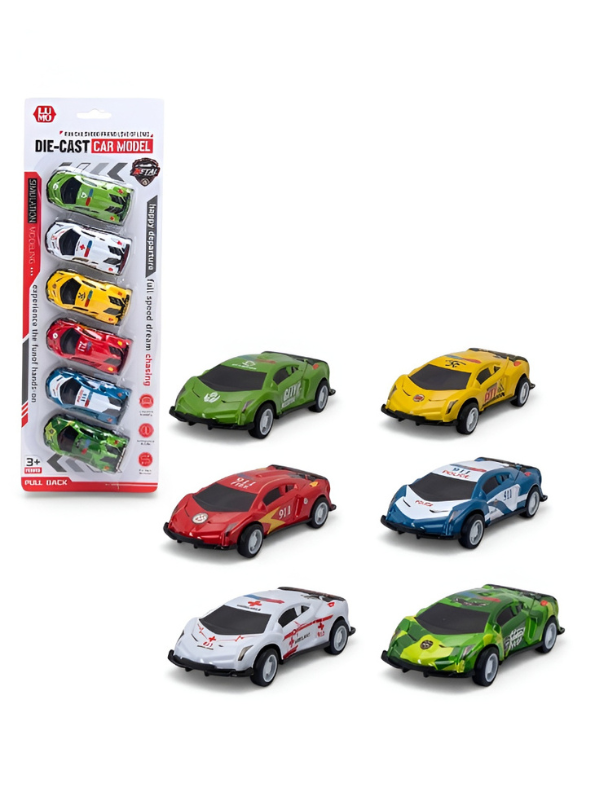 6-Piece Die-Cast Metal Pull-Back Toy Car Set for Kids – High-Speed Racing & Emergency Vehicle Models, Durable Mini Cars Gift Set LMI14226