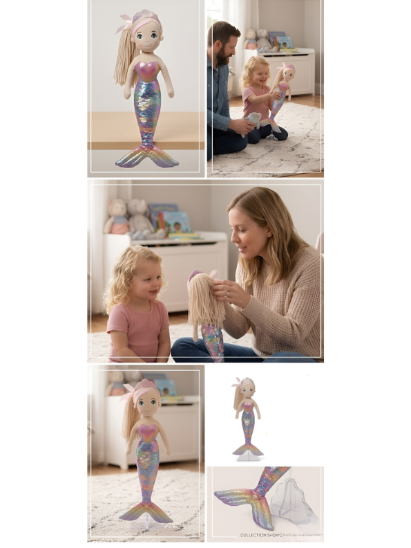Sparkle Mermaid Rag Doll (45cm) – Premium Soft Plush Toy for Toddlers & Kids, Cuddly Handmade Stuffed Doll for Girls, Safe & Durable Gift for Children ST15297