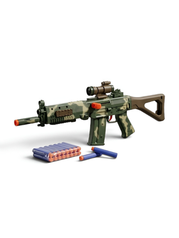 Military Camouflage Toy Rifle with Foam Darts and Scope – Kids Combat Plastic Shooting Play Set LMI13628