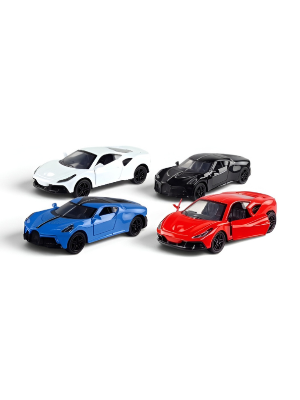 Diecast Supercar Set 1:36 Scale | 4-Pack Mini Ferrari & Bugatti Toy Models with Opening Doors & Engine Bay LMI11200