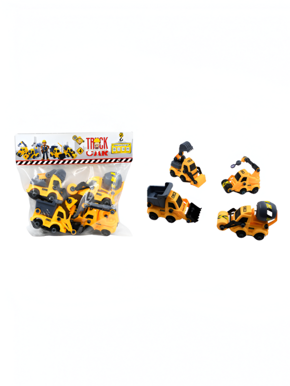 DIY Construction Truck Set for Kids – 4-Pack Take-Apart Engineering Vehicles with Cement Mixer, Excavator & Dump Truck STEM Toy LMI10726.