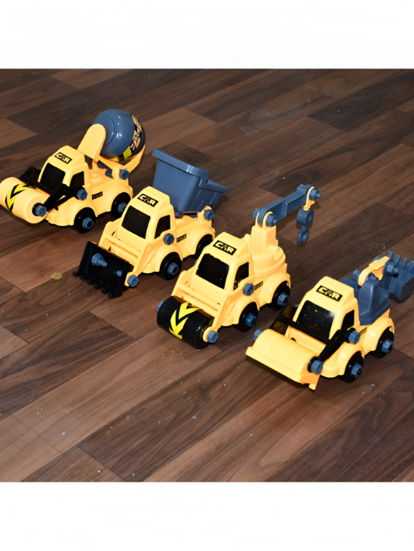 DIY Construction Truck Set for Kids – 4-Pack Take-Apart Engineering Vehicles with Cement Mixer, Excavator & Dump Truck STEM Toy LMI10726.