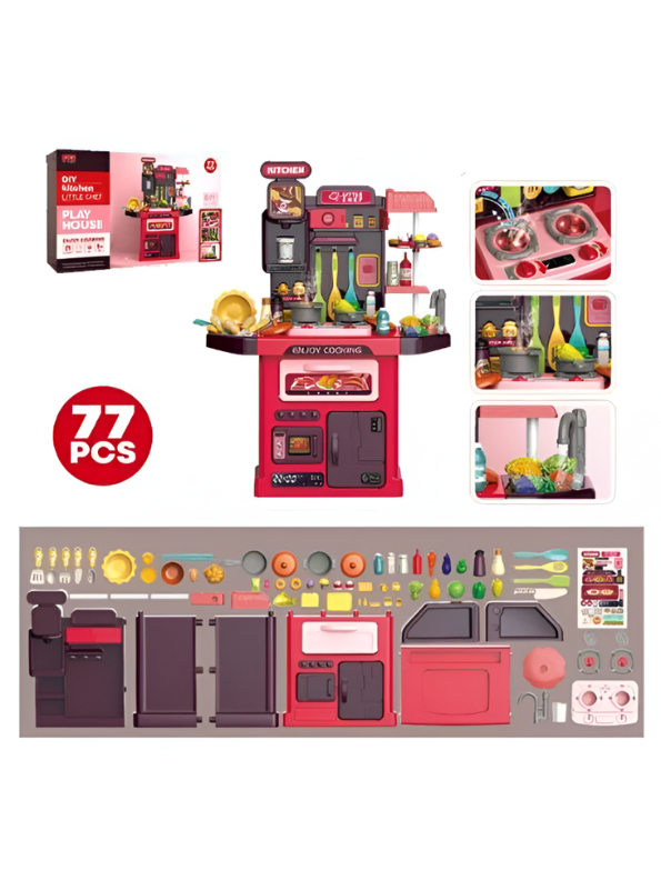 DIY Kitchen Little Chef Play House Set - 77 Pcs Toddler Pretend Play Cooking Toy with Utensils & Food Accessories TV7327