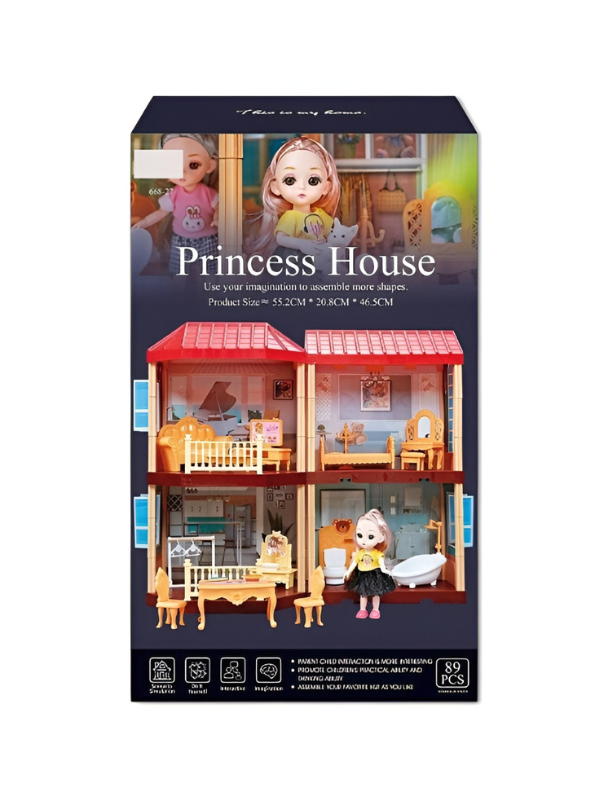 DIY Princess Castle Doll House – 2-Story Pretend Play Villa Toy with Mini Doll & Furniture Accessories MD744