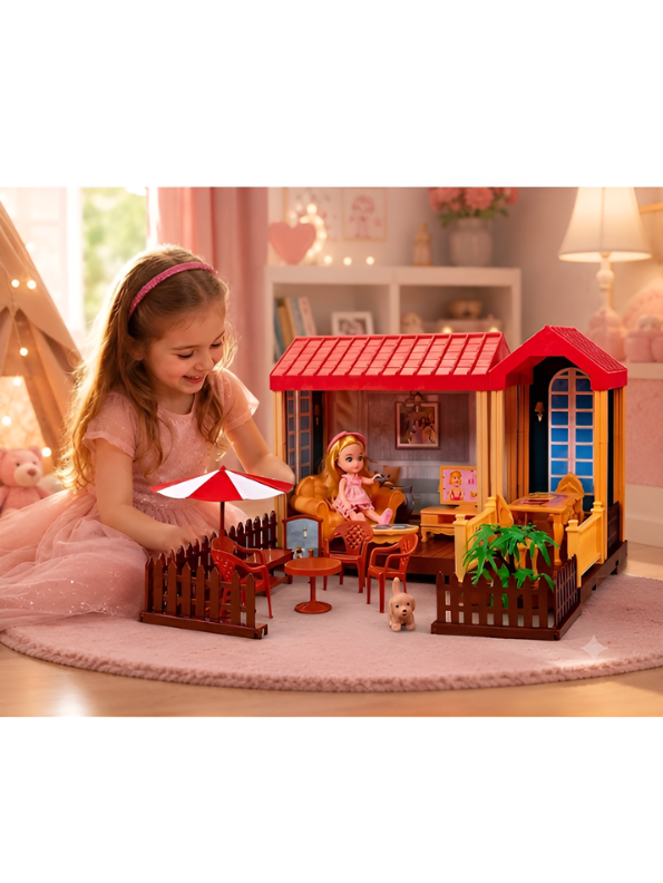 DIY Princess Villa Dollhouse Playset with Dolls, Furniture & Pet Figure (75+ Pcs) MD49